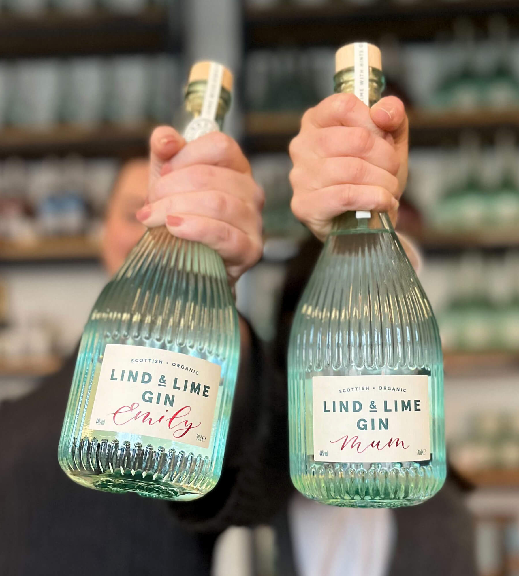 Personalised labels with names on Lind and Lime Gin bottle
