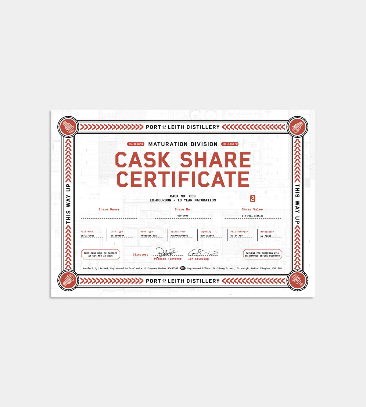 2-Bottle Cask Share Certificate, Ex-Bourbon 10 Year Maturation