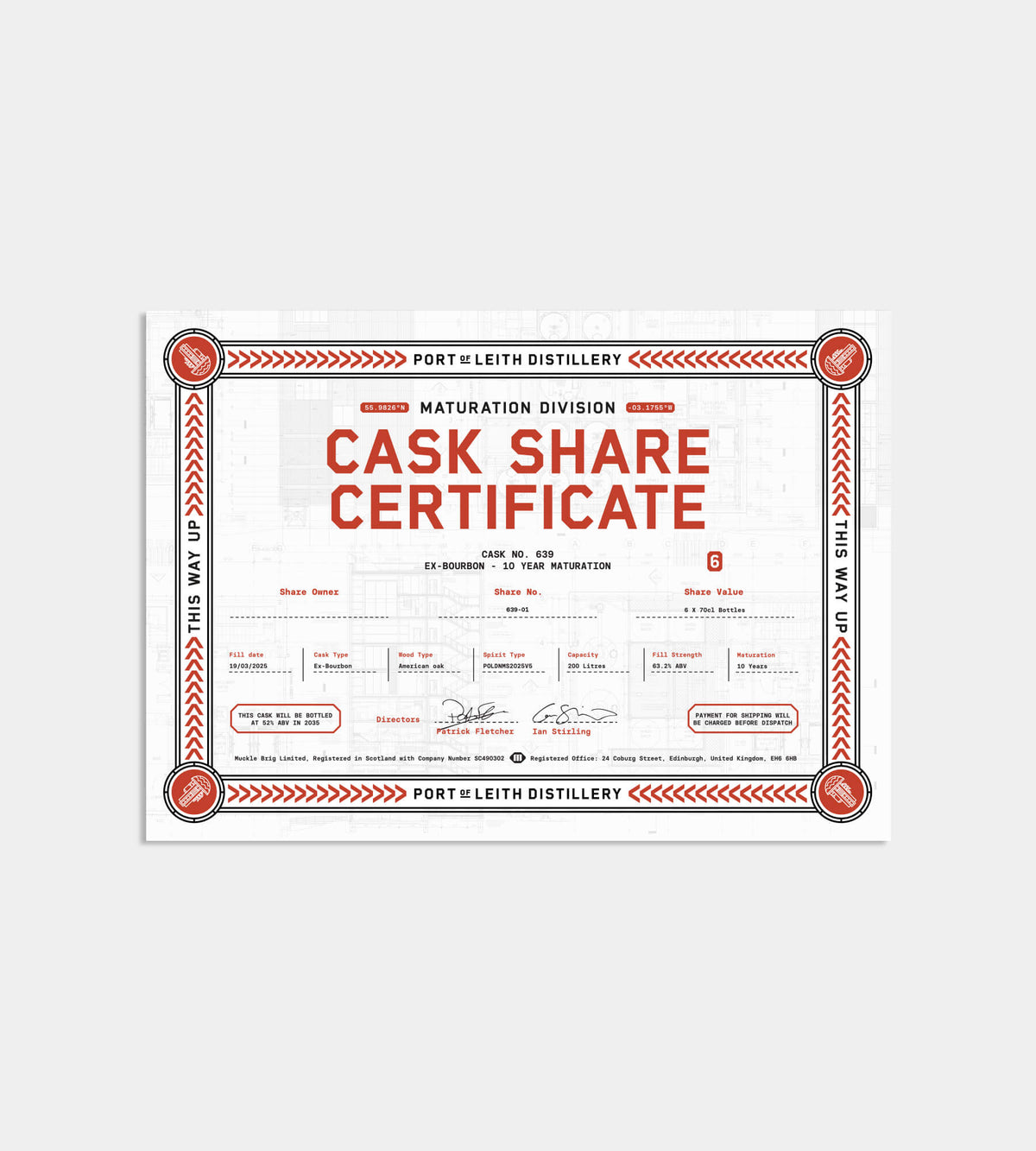 6-Bottle Cask Share Certificate, Ex-Bourbon 10 Year Maturation