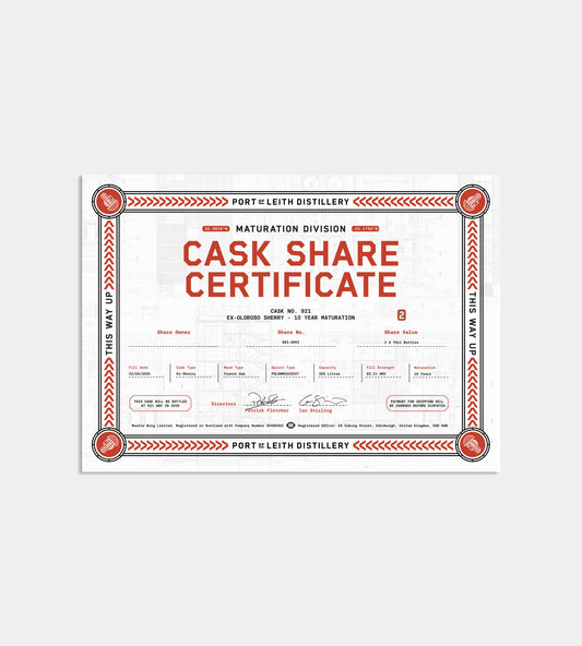2-Bottle Cask Share Certificate, Ex-Oloroso Sherry 10 Year Maturation